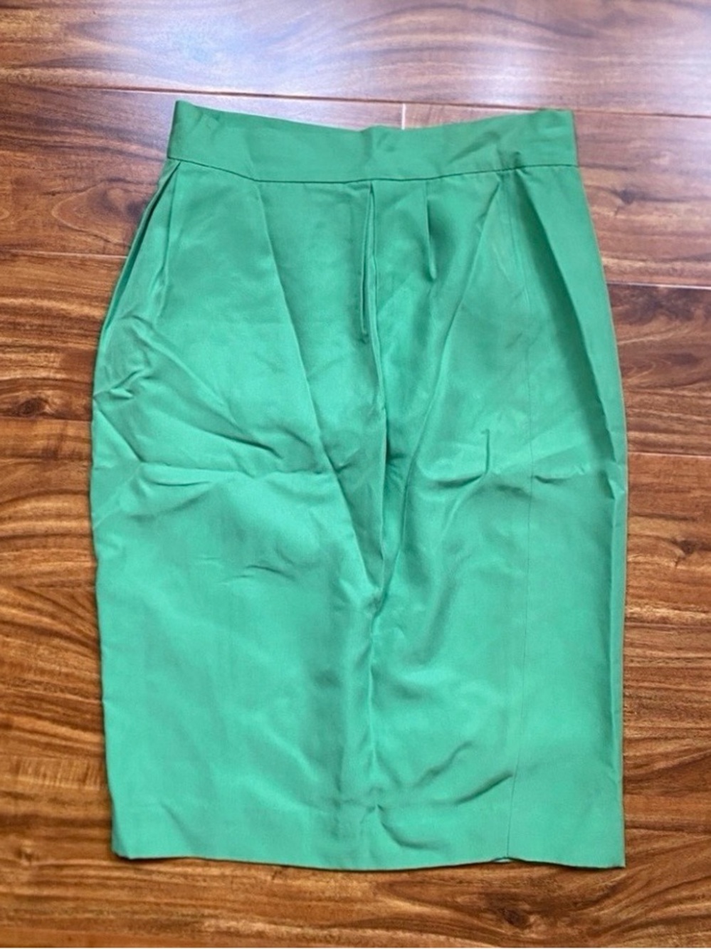 Vintage Womens Green High Waist Silk Pencil Skirt Size 4 Classic Preppy Academia
